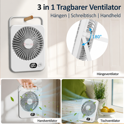 Wiederaufladbarer Tischventilator mit LED-Display & 5 Stufen