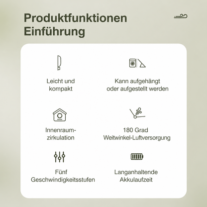 Wiederaufladbarer Tischventilator mit LED-Display & 5 Stufen