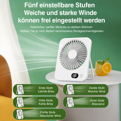 Wiederaufladbarer Tischventilator mit LED-Display & 5 Stufen