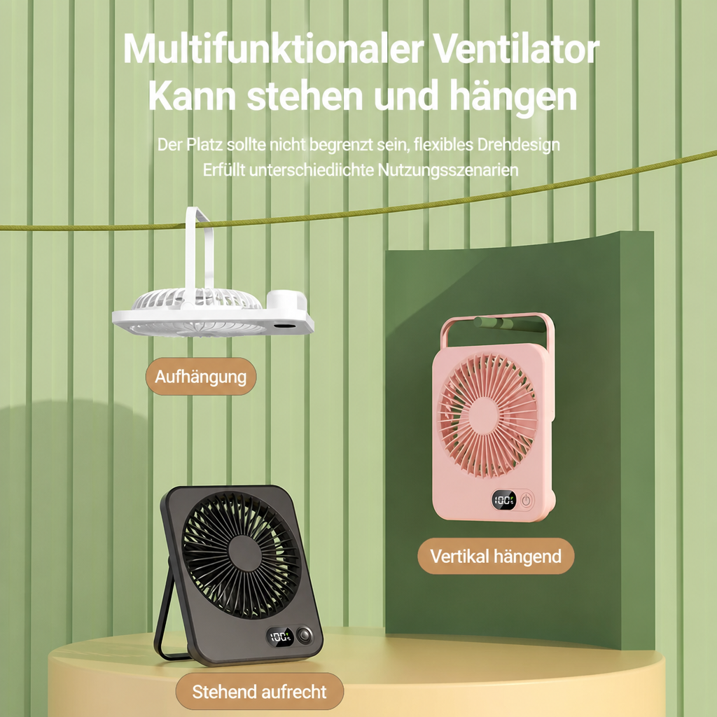 Wiederaufladbarer Tischventilator mit LED-Display & 5 Stufen