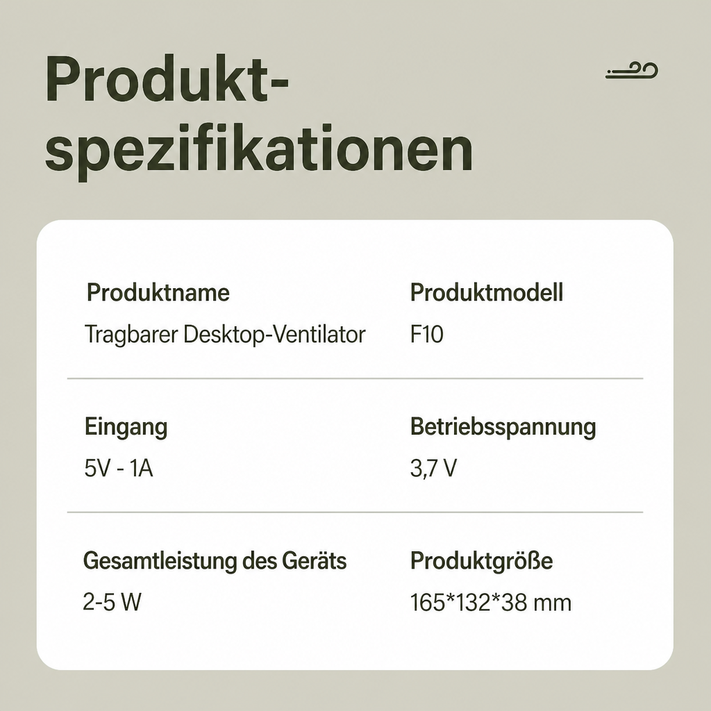 Wiederaufladbarer Tischventilator mit LED-Display & 5 Stufen