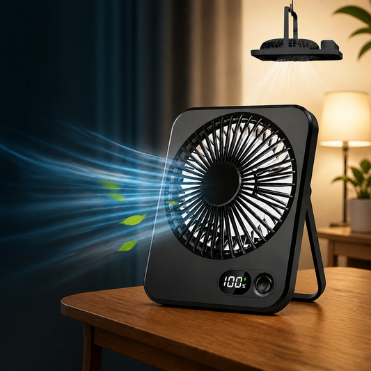 Wiederaufladbarer Tischventilator mit LED-Display & 5 Stufen