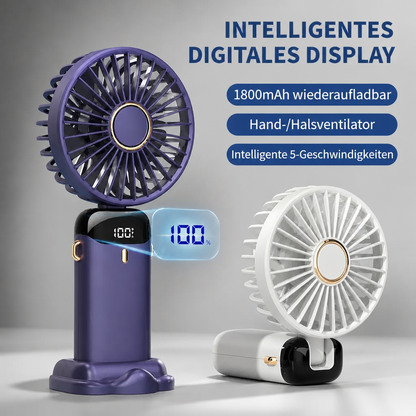 Tragbarer Mini Ventilator mit Display, 5 Stufen & USB-Akku