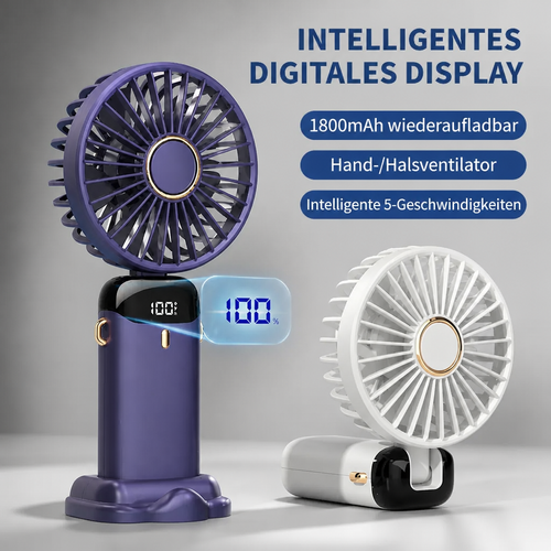 Tragbarer Mini Ventilator mit Display, 5 Stufen & USB-Akku