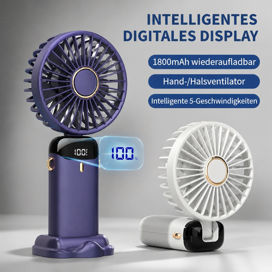 Tragbarer Mini Ventilator mit Display, 5 Stufen & USB-Akku