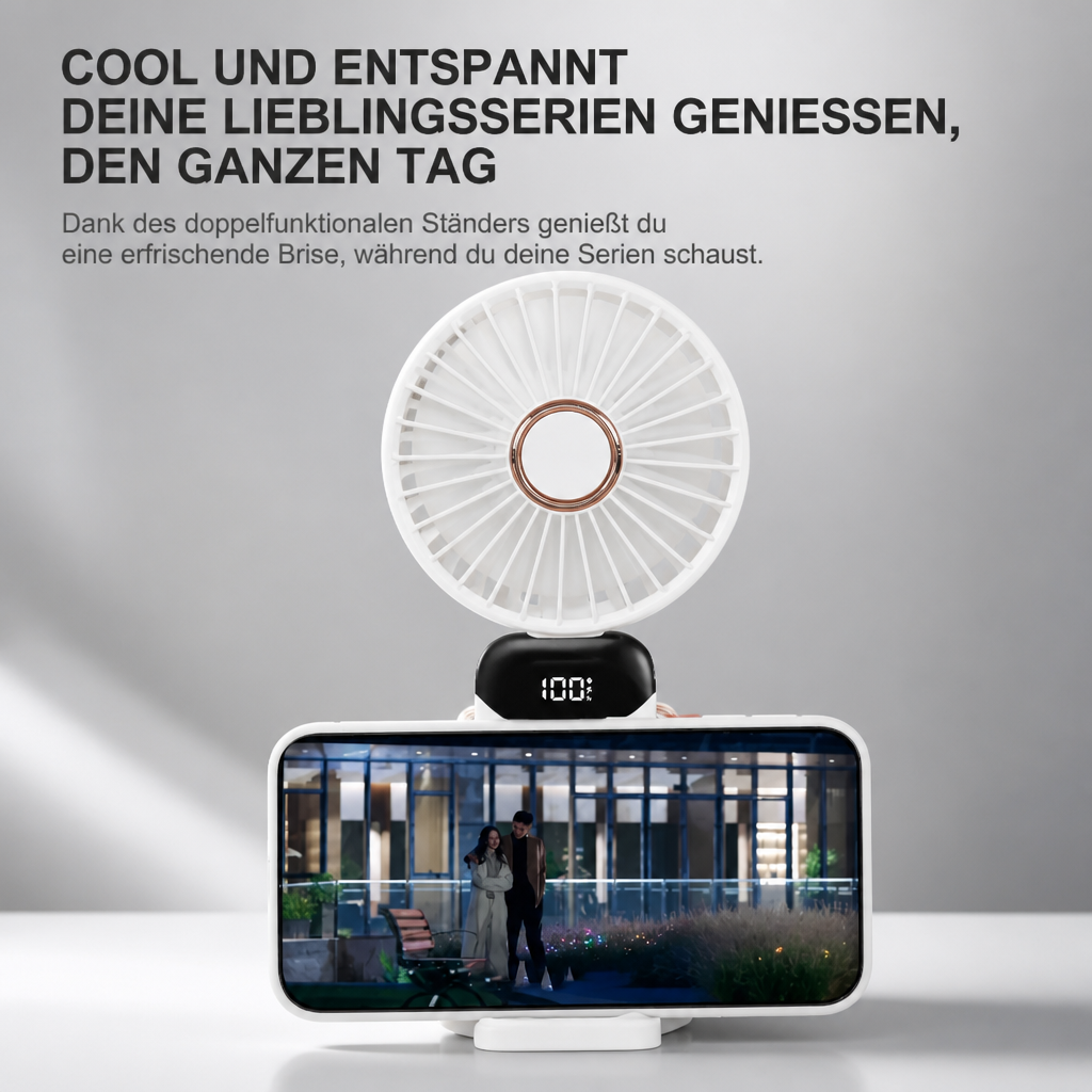 Tragbarer Mini Ventilator mit Display, 5 Stufen & USB-Akku