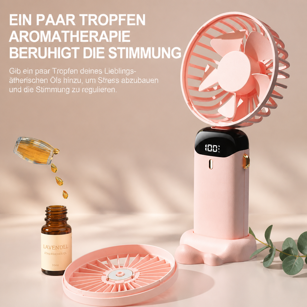 Tragbarer Mini Ventilator mit Display, 5 Stufen & USB-Akku
