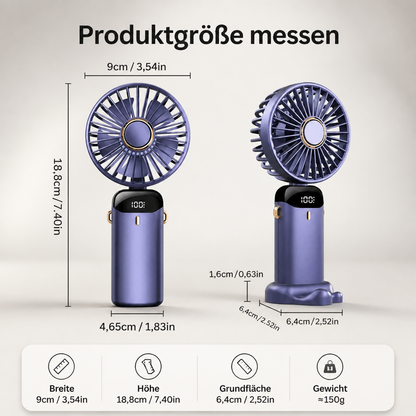 Tragbarer Mini Ventilator mit Display, 5 Stufen & USB-Akku