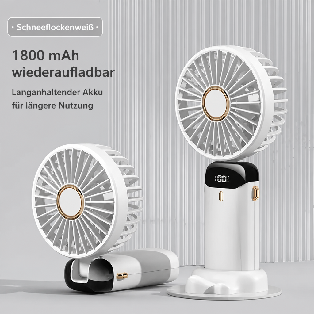 Tragbarer Mini Ventilator mit Display, 5 Stufen & USB-Akku