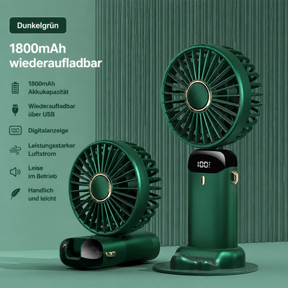 Tragbarer Mini Ventilator mit Display, 5 Stufen & USB-Akku