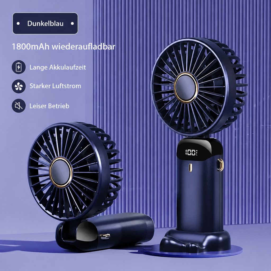 Tragbarer Mini Ventilator mit Display, 5 Stufen & USB-Akku