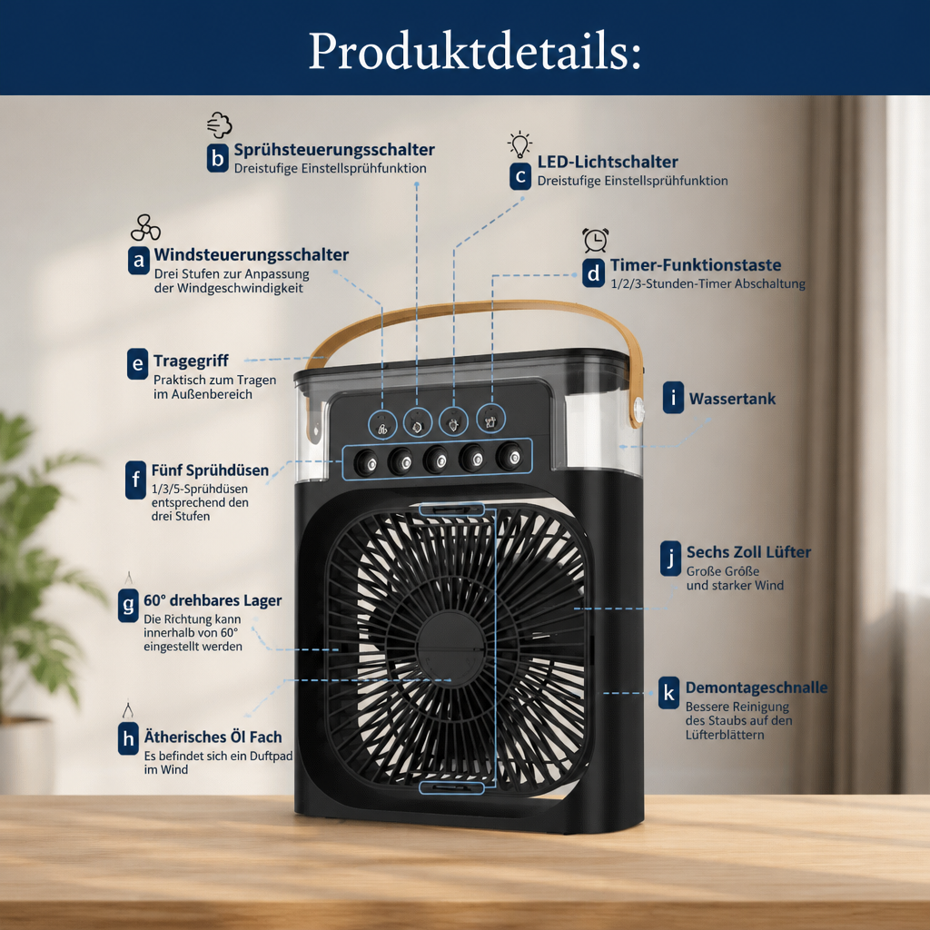 Coolvento Mini-Luftkühler mit Ventilator für Zuhause & Büro