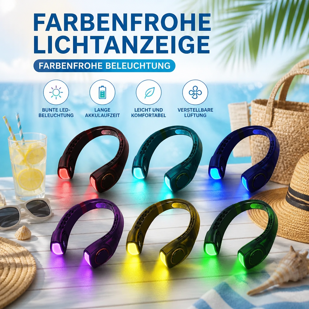 Blattloser Nackenventilator mit Display | USB Wiederaufladbar