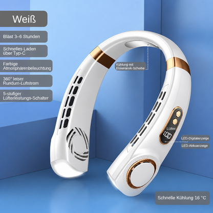 Blattloser Nackenventilator mit Display | USB Wiederaufladbar