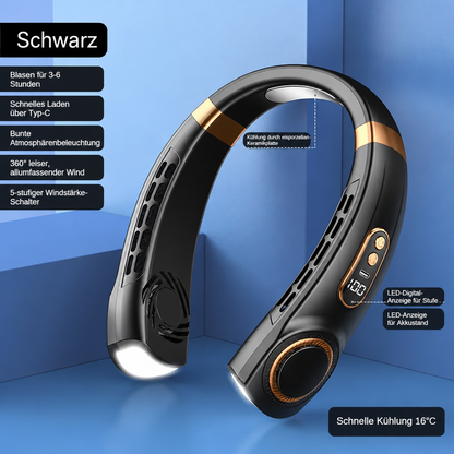 Blattloser Nackenventilator mit Display | USB Wiederaufladbar
